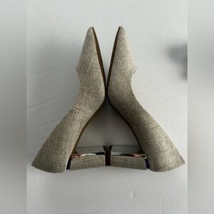 ALFANI Beige Linen Metallic Heel Pointed Toe Pump